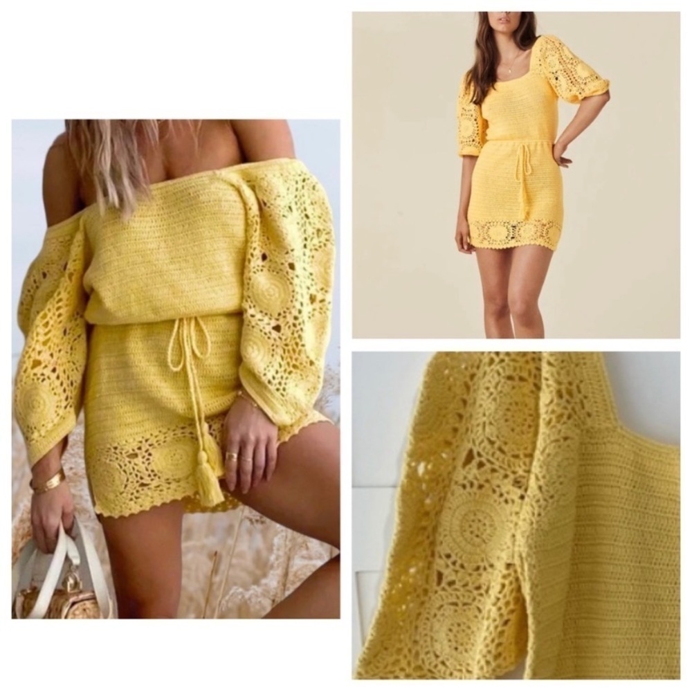 New! Spell yellow crochet balloon sleeve dress nwt 18594
